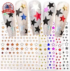 12 Sheets Star Nail Stickers,8 Colors Self-Adhesive 4th of July Nails Decals,Ind