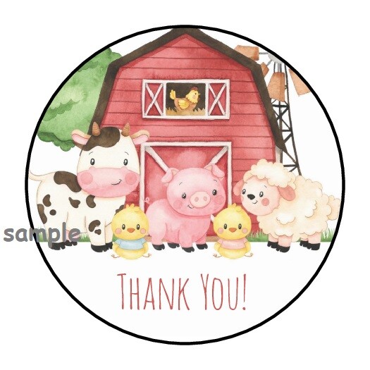 30 THANK YOU FARM BARN ENVELOPE SEALS LABELS STICKERS 1.5″ ROUND ANIMALS FAVORS