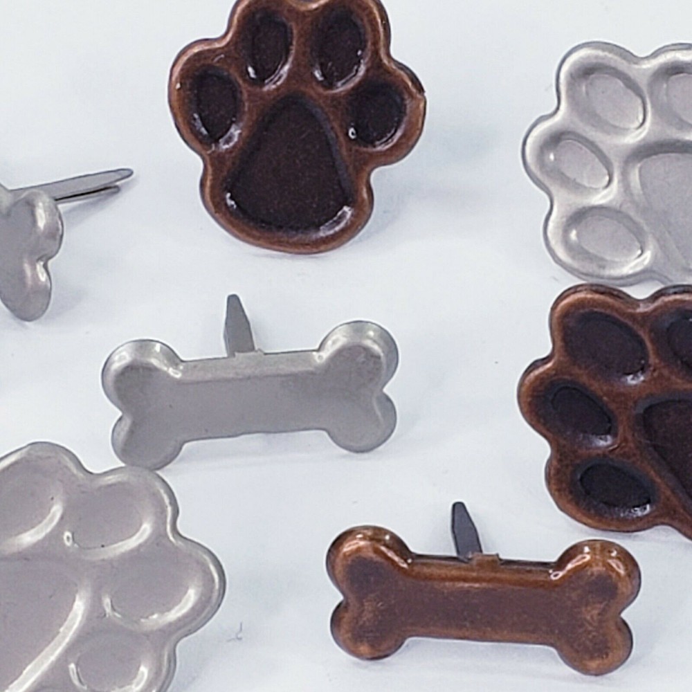 12 Dog Paw Bone Brads Antique Bronze Pewter Cardmaking Scrapbooking Paper Crafts