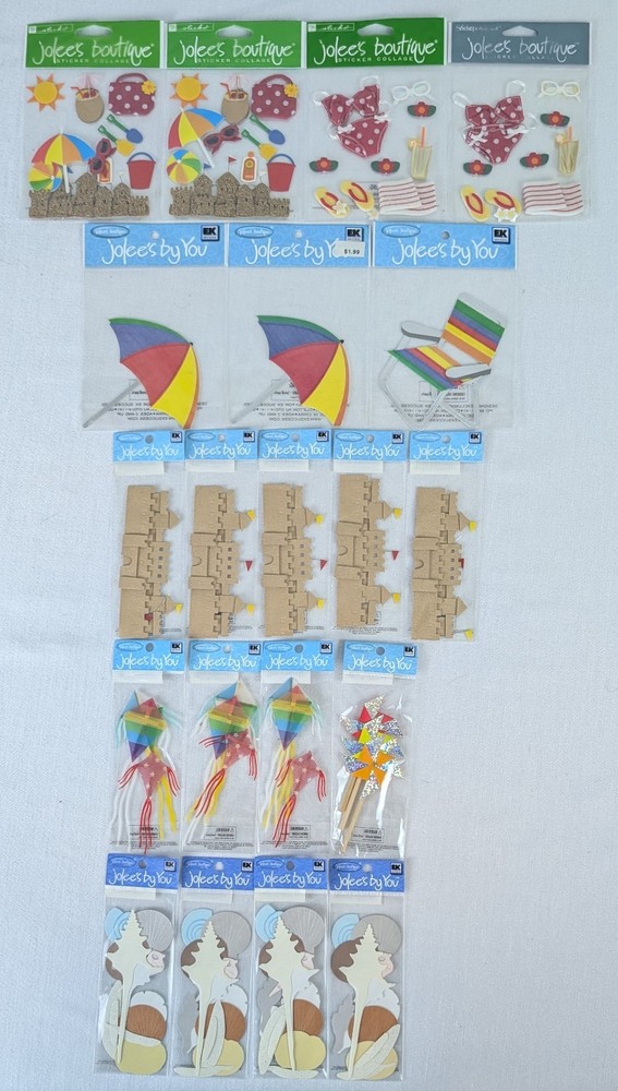 Set of 20 Jolee’s Boutique Beach Summer Stickers Umbrella Kites Seashells Lot