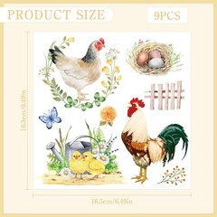 Rub on Transfers for Crafts Furnitures Stickers: 9 Pcs Roosters Rub on Transfer