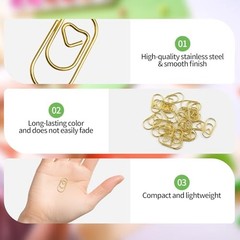 200PCS Heart Paper Clips,Mini Cute Paper Clips, Durable Metal Small Love Gold