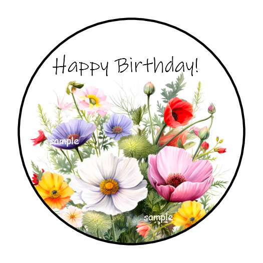 30 PRETTY FLORAL HAPPY BIRTHDAY ENVELOPE SEALS STICKERS LABELS TAGS 1.5″ FLOWERS