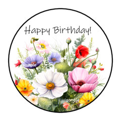 30 PRETTY FLORAL HAPPY BIRTHDAY ENVELOPE SEALS STICKERS LABELS TAGS 1.5″ FLOWERS
