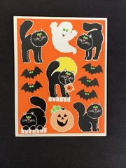 VINTAGE STICKER SHEET HALLOWEEN HALLMARK 1985 BLACK CATS GHOST PUMPKIN BATS
