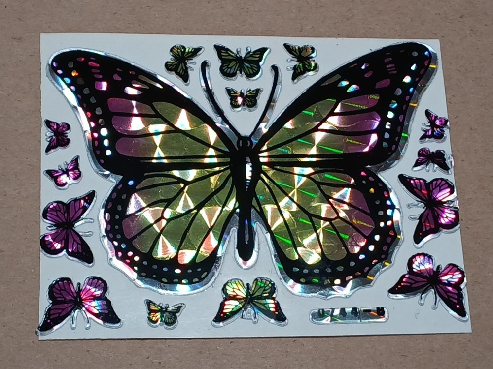 Vintage 1980s Prism Sticker Sheet Jumbo Rainbow Butterfly 0744-B Rare VTG Mylar