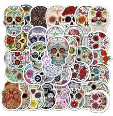 50Pc Sugar Skull Stickers Dia De Los Muertos Day of The Dead Mexican Vinyl Decal