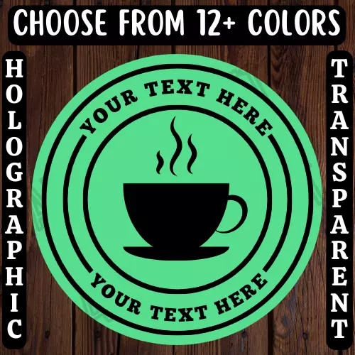 40 CUSTOM DRINK CUP STICKERS 2″ ROUND LABELS COFFEE TEA SCRATCH RESISTANT