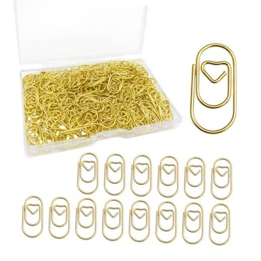 200PCS Heart Paper Clips,Mini Cute Paper Clips, Durable Metal Small Love Gold
