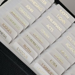 UPAFEXXI-Laminated Bible Tabs with Book Summaries(3D Gold Summaries Cream