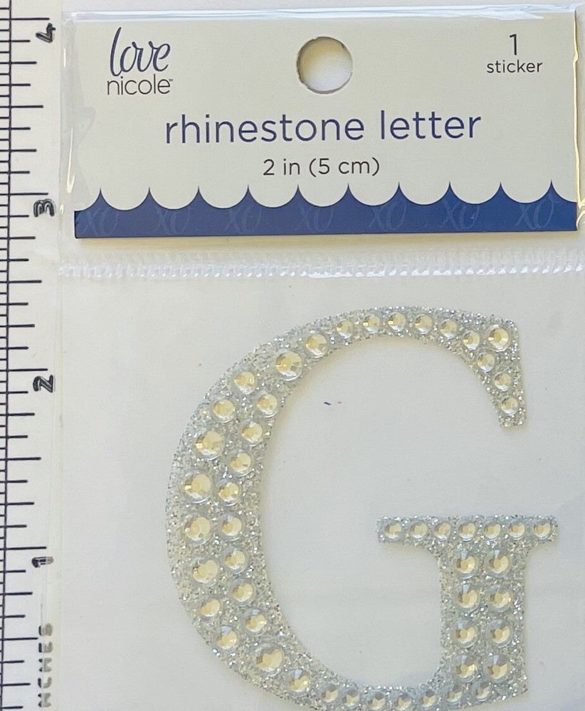 Letter G Rhinestone Sticker 2″ Clear Silver Glitter Scrapbook Monogram Bling