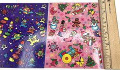 2 Sheets Lisa Frank Stickers 1989 Space Rockets Christmas Snowman Train Toys