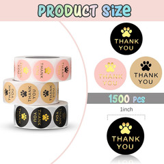 3 Rolls 1″ Round Kraft Paws Print Thank You Stickers Labels Hot Stamping For Tag