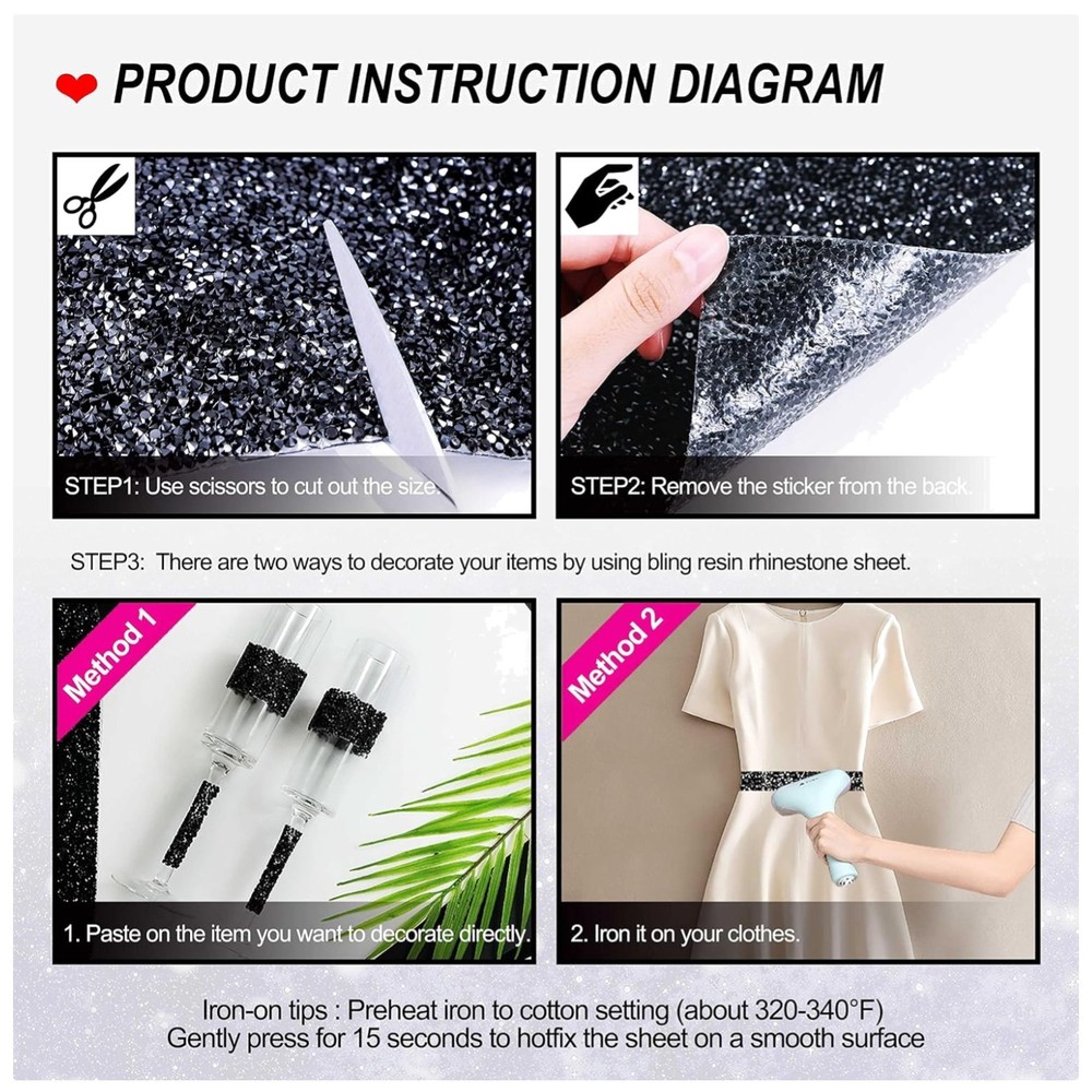 Self-Adhesive Crystal Gem Sheet Stickers for Car – Black