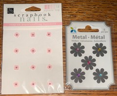 Lot Of 2 Scrapbook Interiors & Momenta Square Top Pink Nails ~Metal Flowers Gems