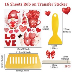WANDIC 12 Sheets Valentine’s Day Rub On Transfer Stickers Waterproof 12pcs