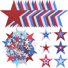 224 Pieces Red White Blue Glitter Star Stickers Christmas Foam Glitter Star Stic