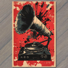 STICKER Red Black Phonograph Skull Speaker Splatter Punk Turntable Gothic