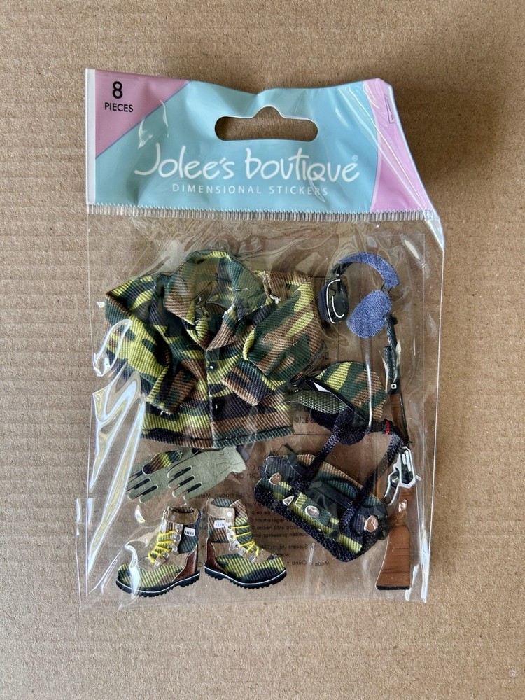 Jolee’s Hunting Scrapbooking Stickers Camouflage Fatigues Boots Gun Hat Gloves