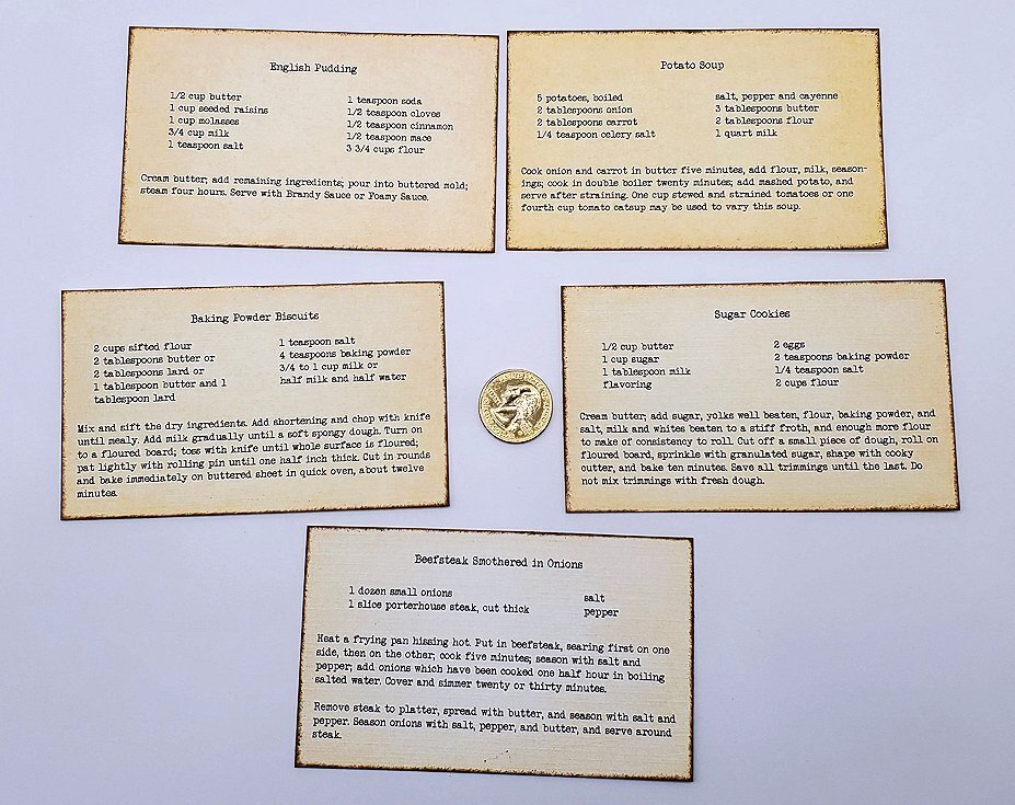 5-Vintage Style-Ephemera-Typed Recipe-Junk Journal-Linen Cardstock-Cards