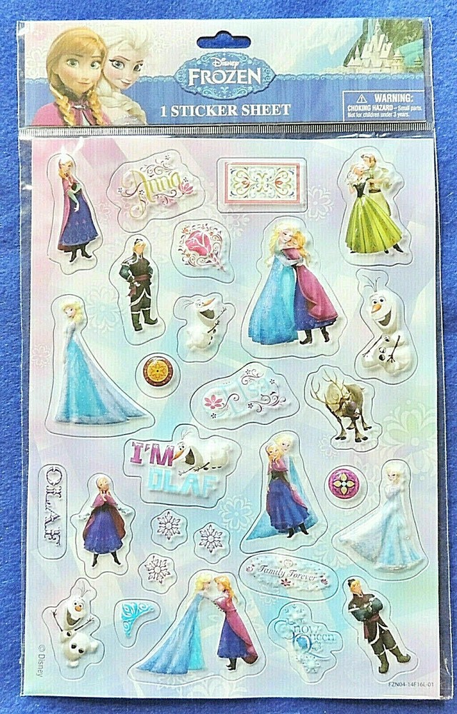 Frozen Anna & Elsa 28pc 3-D Stickers Disney Olaf Snow Queen Snowflakes Moose NIP