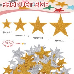 140 x Star Foam Stickers EVA Self Adhesive Glitters, Golden/Silver