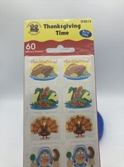 60 Vtg 90s Thanksgiving Stickers Teacher Fair Rewards Turkey Pilgrim Pumpkin Pie