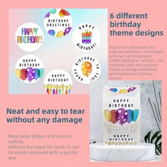 500pcs Happy Birthday Stickers, 1.5 Inch Round Waterproof Labels