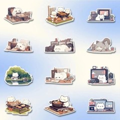 54PCS Cute Cats Kittens Cartoon Aesthetic Decal Scrapbook Phone Laptop Stickers