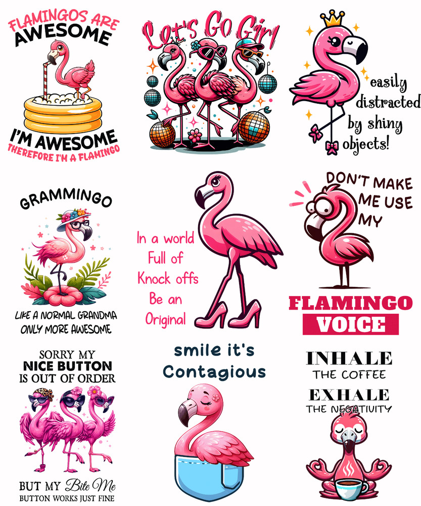 Funny Flamingos Card Toppers Collage Supplies Scrapbooking Junk Journal Crafts