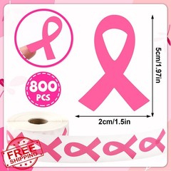 DECYOOL 800 Pcs Pink Ribbon Stickers Roll, Breast Cancer Awareness Helmet Fac…