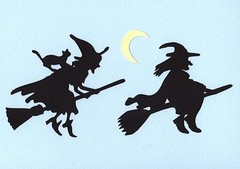 2 Witch on Brooms Die Cuts – Halloween – Greeting Card – Witch with cat