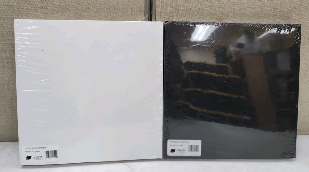 NEW Grafix 25 Pack White and Black Chipboard 12″ x 12″ Lot of 2