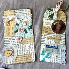 Set of 6 Handmade Junk Journal Scrapbook Embellished Tags Clusters Supplies Gift