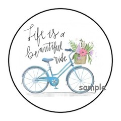 30 LIFE IS A BEAUTIFUL RIDE FLORAL BIKE ENVELOPE SEALS LABELS STICKERS 1.5″