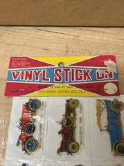 Vintage 1980s Puffy Stickers Sheet NOS NEW Vinyl Stick On Early 1900s Cars Japan