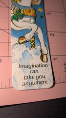 Vintage Bookmark Unicorn carousel Teddy bear Gold Embossed 1985 Antioch H616 80s