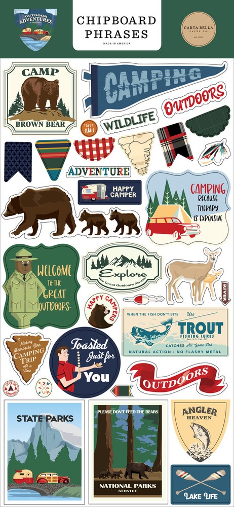 Carta Bella Paper OUTDOOR ADVENTURES 6×13 Sheet of Chipboard Phrases