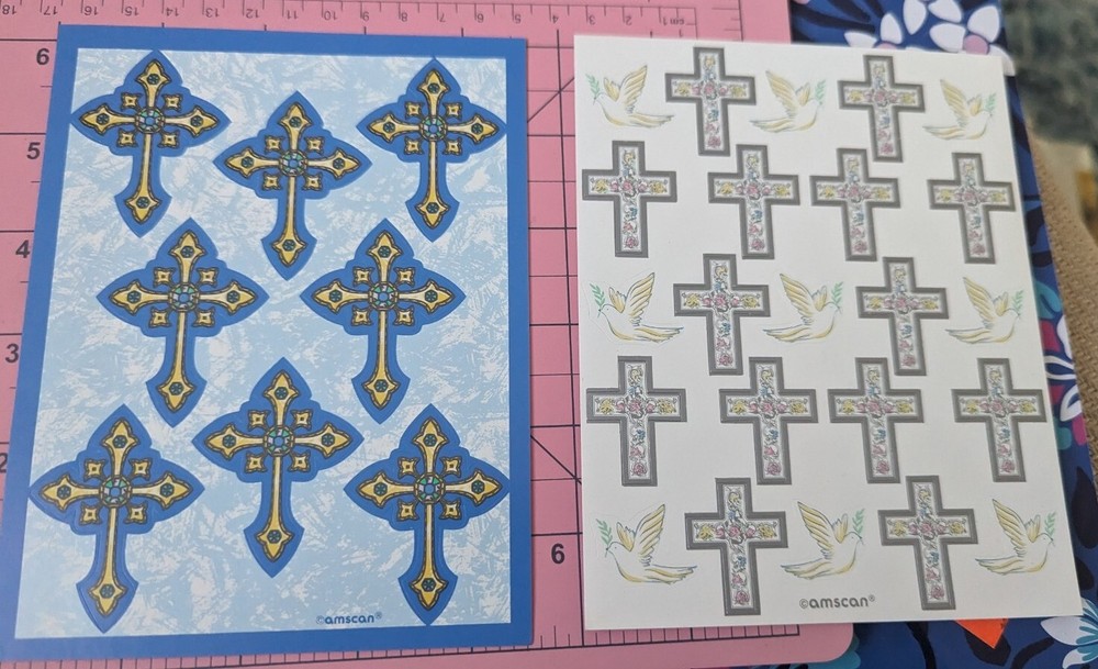 Vintage Religious Stickers Crosses Amscan Lot Of 2 Sheets