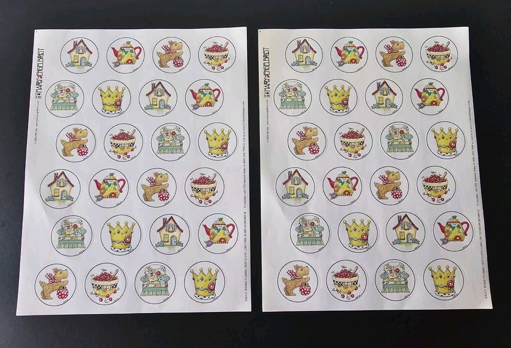 Mary Engelbreit 48 Colorful Stickers Round Seals 6 Designs 1.5″ Teapot Dog House