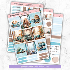 Cozy Winter Coffee Weekly Kit Planner Sticker for Vertical Planner, Coffee Lover