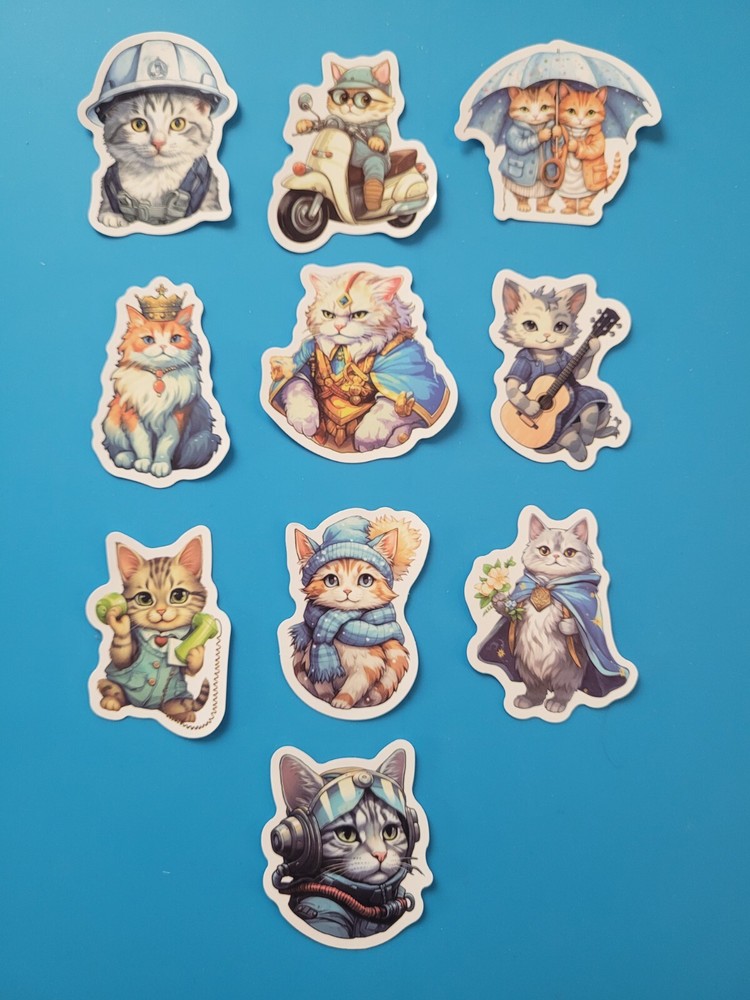 STICKERS x 10 Cat Kitty Bike Vintage Coat Pilot Kitten Cartoon CAT4