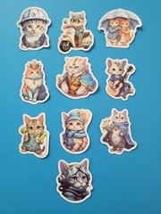 STICKERS x 10 Cat Kitty Bike Vintage Coat Pilot Kitten Cartoon CAT4