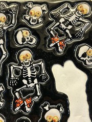 Vtg Hallmark Googly Wiggle Eyes Puffy Skeleton Skull Stickers Halloween Missing1