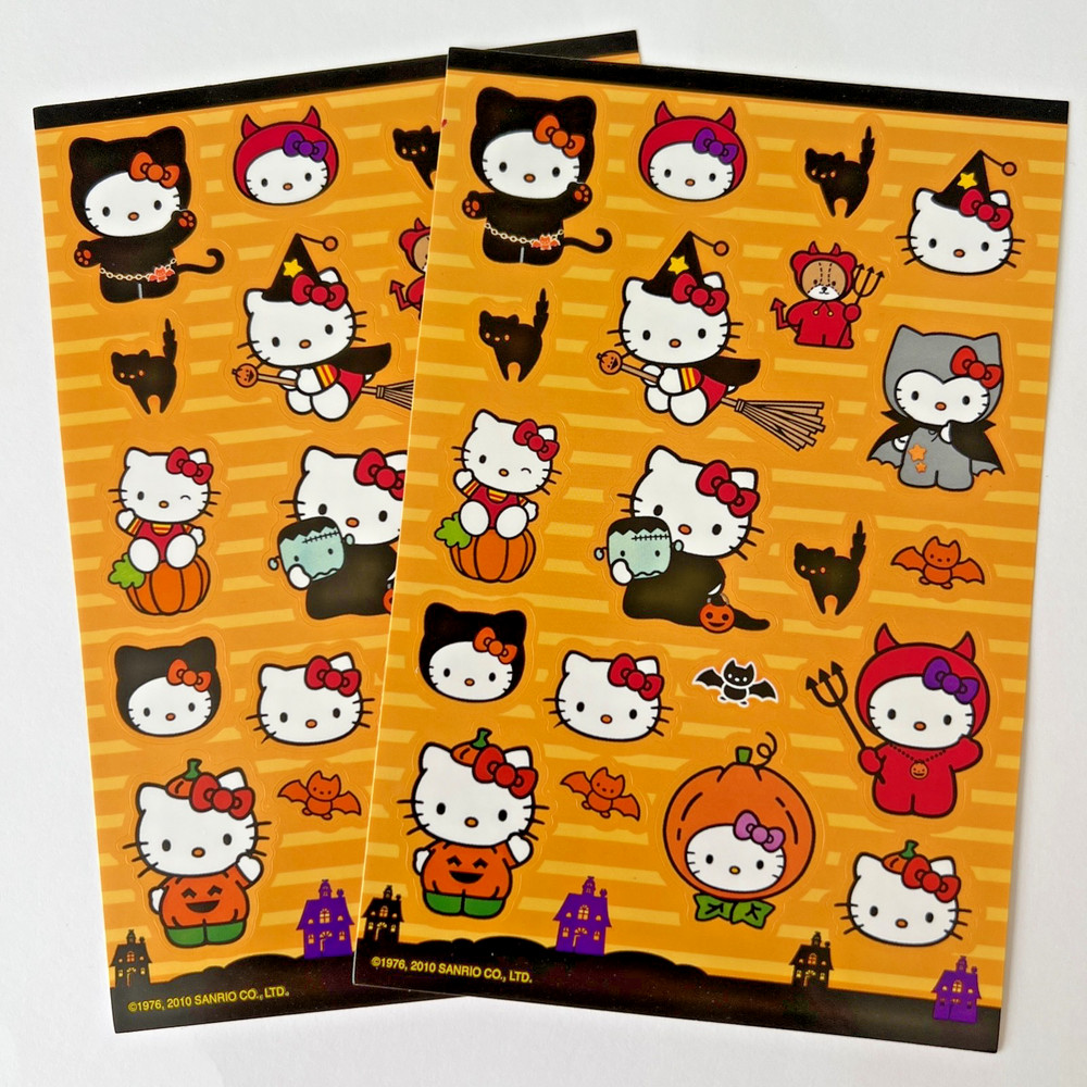 🎃2 Vintage Halloween HELLO KITTY STICKERS Sanrio witch cat pumpkin bat costumes
