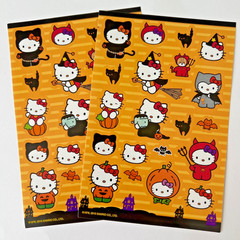🎃2 Vintage Halloween HELLO KITTY STICKERS Sanrio witch cat pumpkin bat costumes