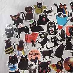 Cartoon Cat Stickers Black Kitty Die Cut Vinyl Decals Scrapbook Journal 100 Pc