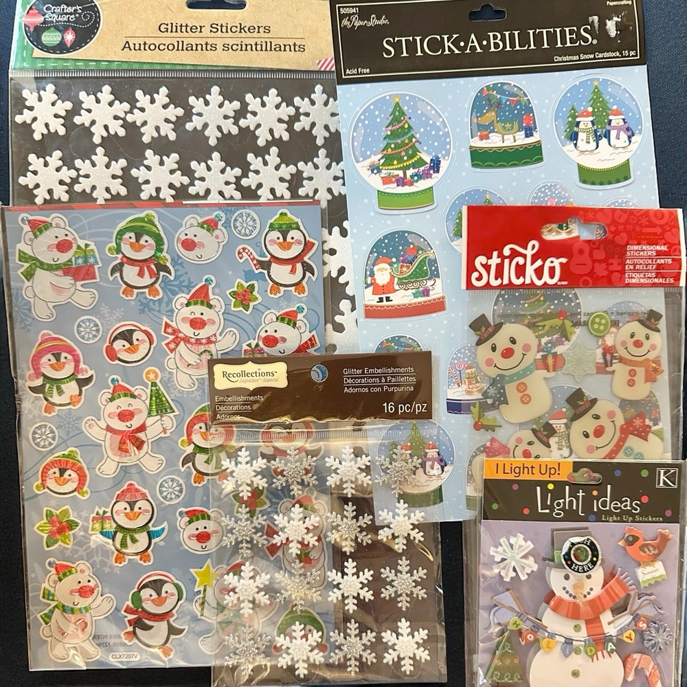 6 New Sets Christmas Holiday Winter Stickers Snowman Snowglobe Bear Scrapbook