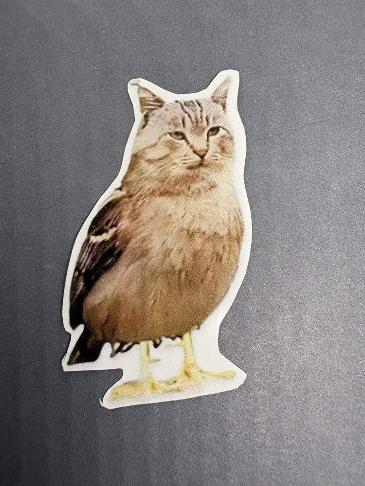 Weird and Unique “Meowl” Sticker Featuring Cat-Owl Hybrid for Journal Scrapbook
