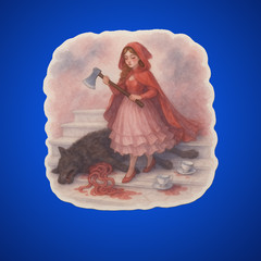 Little Red Riding Hood Pencil Art Sticker Dark Fairytale, Wolf, Gothic Storybook